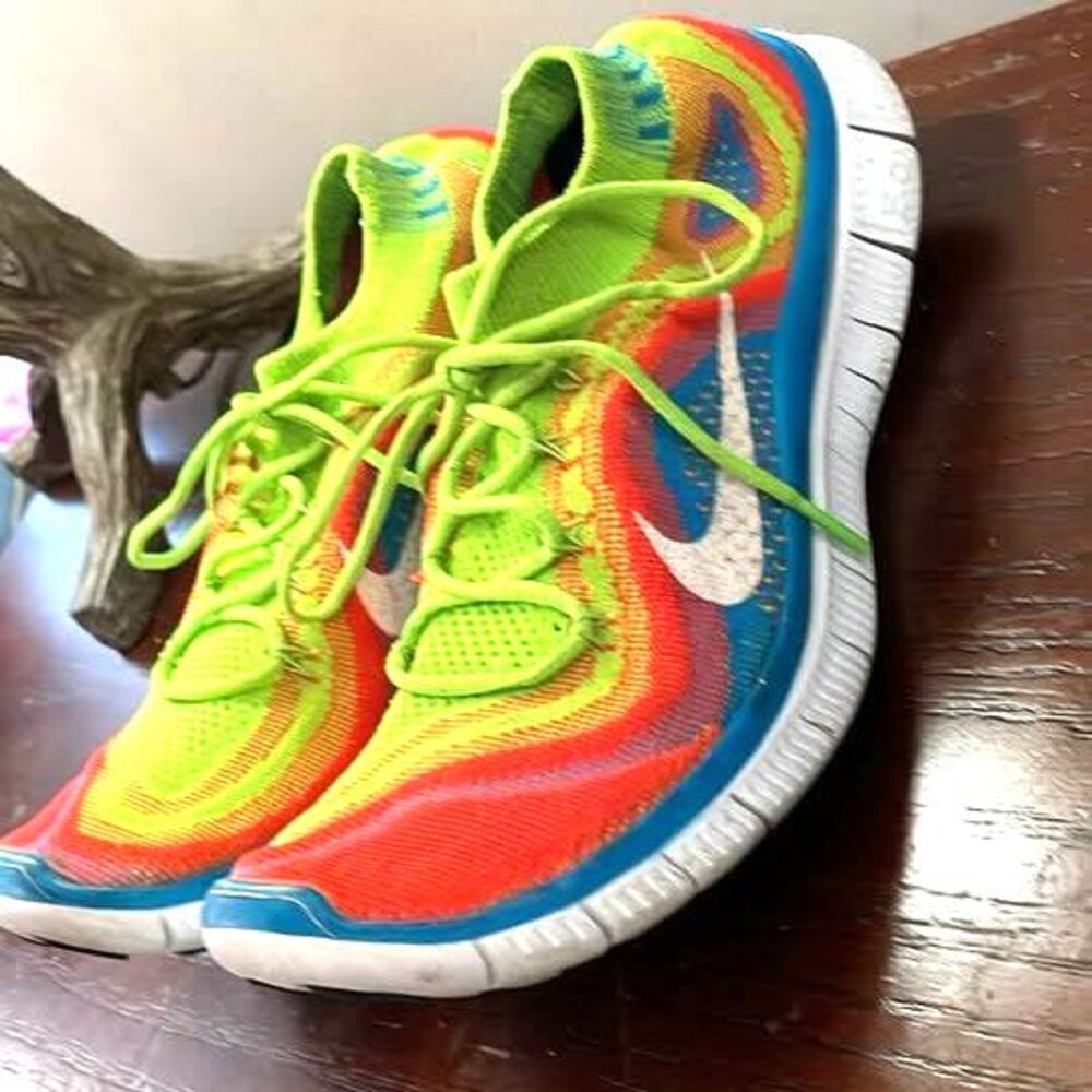 Nike Free Flyknit+ Electric Green Rainbow Volt Sz 8.5 Mens Shoe 615805-316